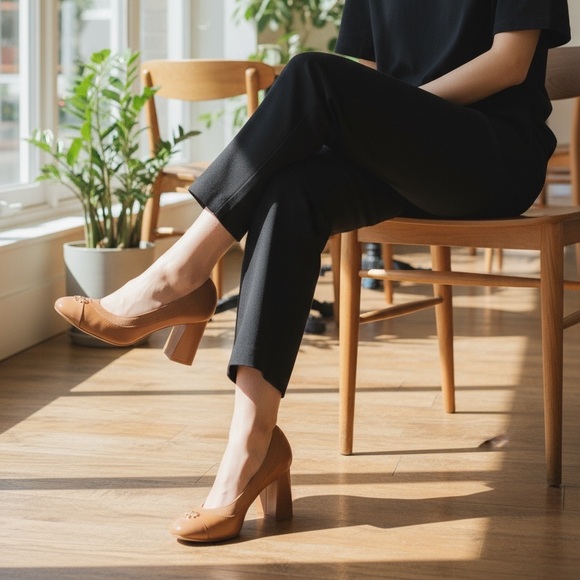 Tory Burch Shoes - TORY BURCH Jolie Leather 75mm Pump Block Heel in Royal Tan 11